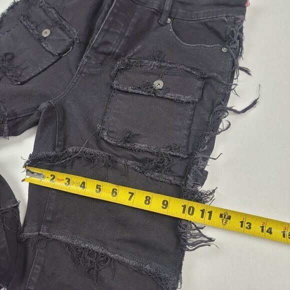 Valabasas Mens Stacked Button Fly Distressed Jeans Size 38 Fringed Black Pants - Picture 11 of 13